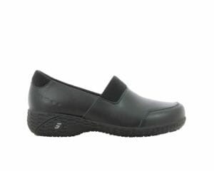 'Lisbeth' Slip-on Leather Nursing Shoes with Raised Heel in Black